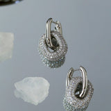 Geometric Lock Ring Full Diamond Zircon Silver Earrings - floysun