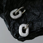 Geometric Lock Ring Full Diamond Zircon Silver Earrings - floysun