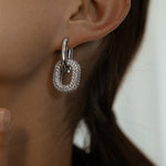 Geometric Lock Ring Full Diamond Zircon Silver Earrings - floysun