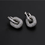 Geometric Lock Ring Full Diamond Zircon Silver Earrings - floysun