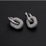 Geometric Lock Ring Full Diamond Zircon Silver Earrings - floysun