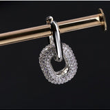 Geometric Lock Ring Full Diamond Zircon Silver Earrings - floysun