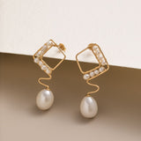 Geometric Series Wave Pearl Teardrop Earrings - floysun