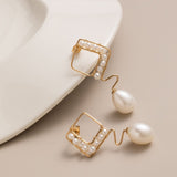 Geometric Series Wave Pearl Teardrop Earrings - floysun