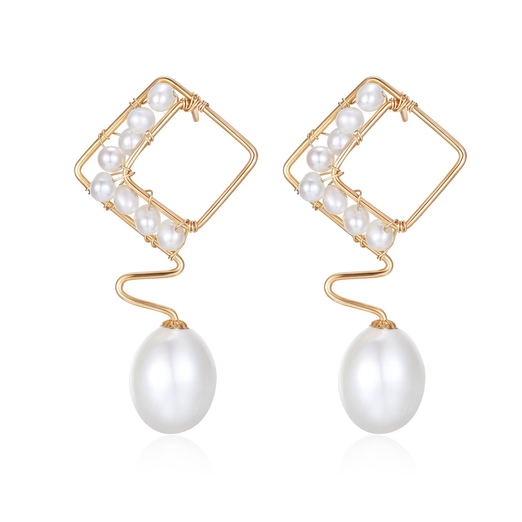 Geometric Series Wave Pearl Teardrop Earrings - floysun