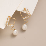 Geometric Series Wave Pearl Teardrop Earrings - floysun