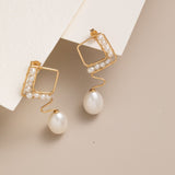 Geometric Series Wave Pearl Teardrop Earrings - floysun