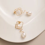 Geometric Series Wave Pearl Teardrop Earrings - floysun