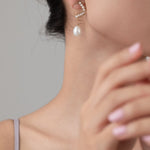 Geometric Series Wave Pearl Teardrop Earrings - floysun