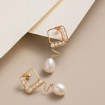 Geometric Series Wave Pearl Teardrop Earrings - floysun