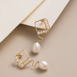 Geometric Series Wave Pearl Teardrop Earrings - floysun