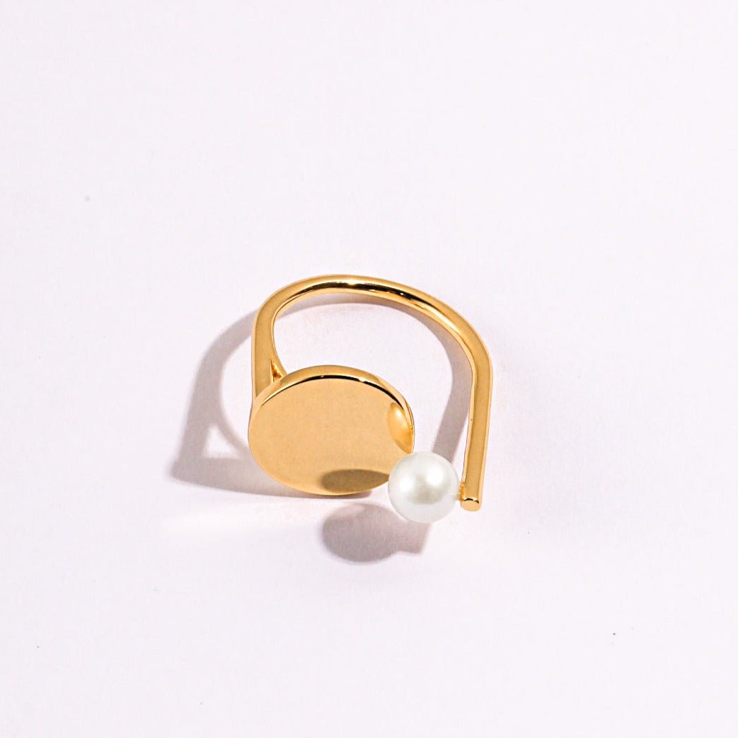 Geometric Single Pearl Open Ring - floysun