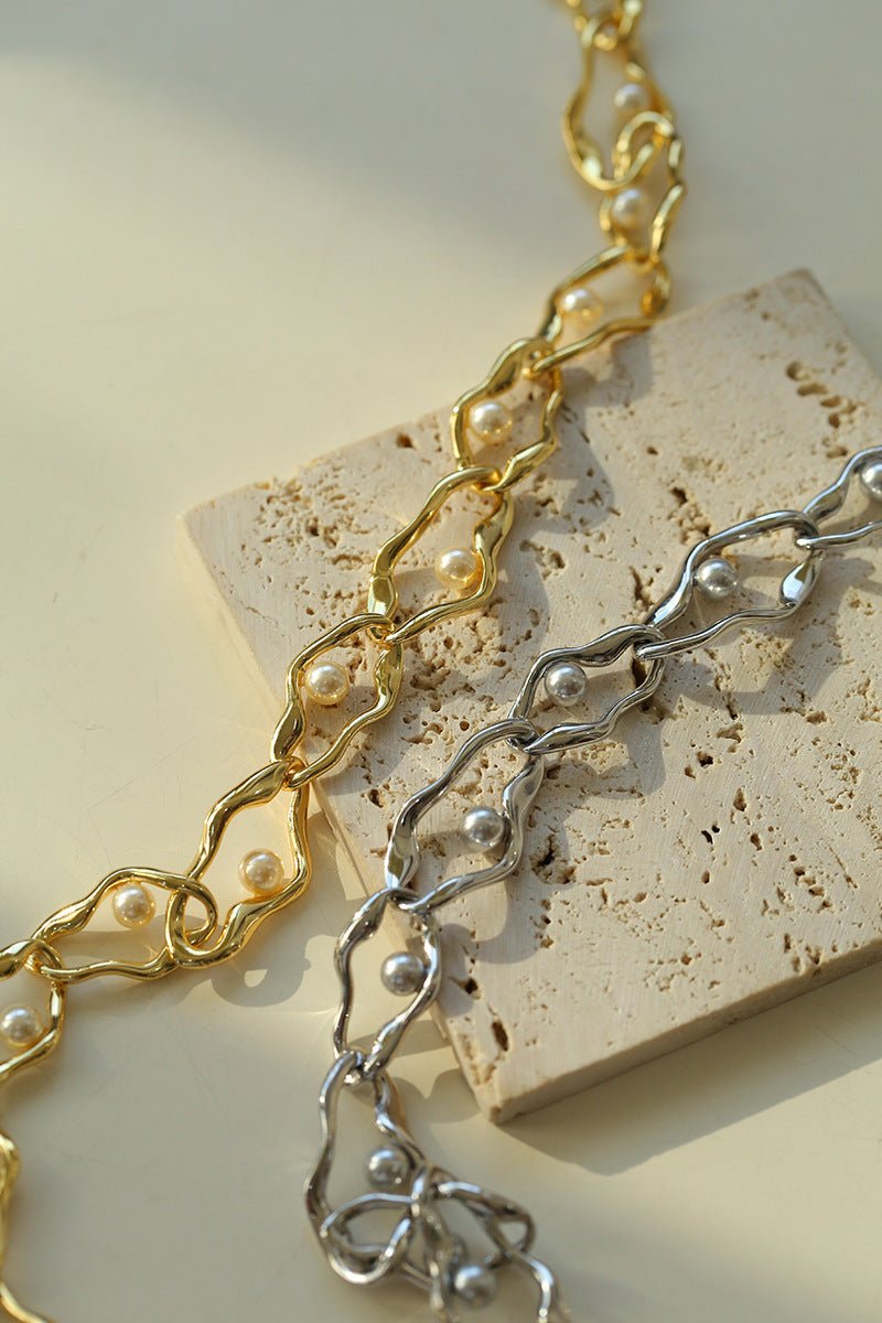 Geometric Twisted Grey Pearl Chain Necklace - floysun