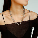 Geometric Twisted Grey Pearl Chain Necklace - floysun