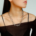 Geometric Twisted Grey Pearl Chain Necklace - floysun