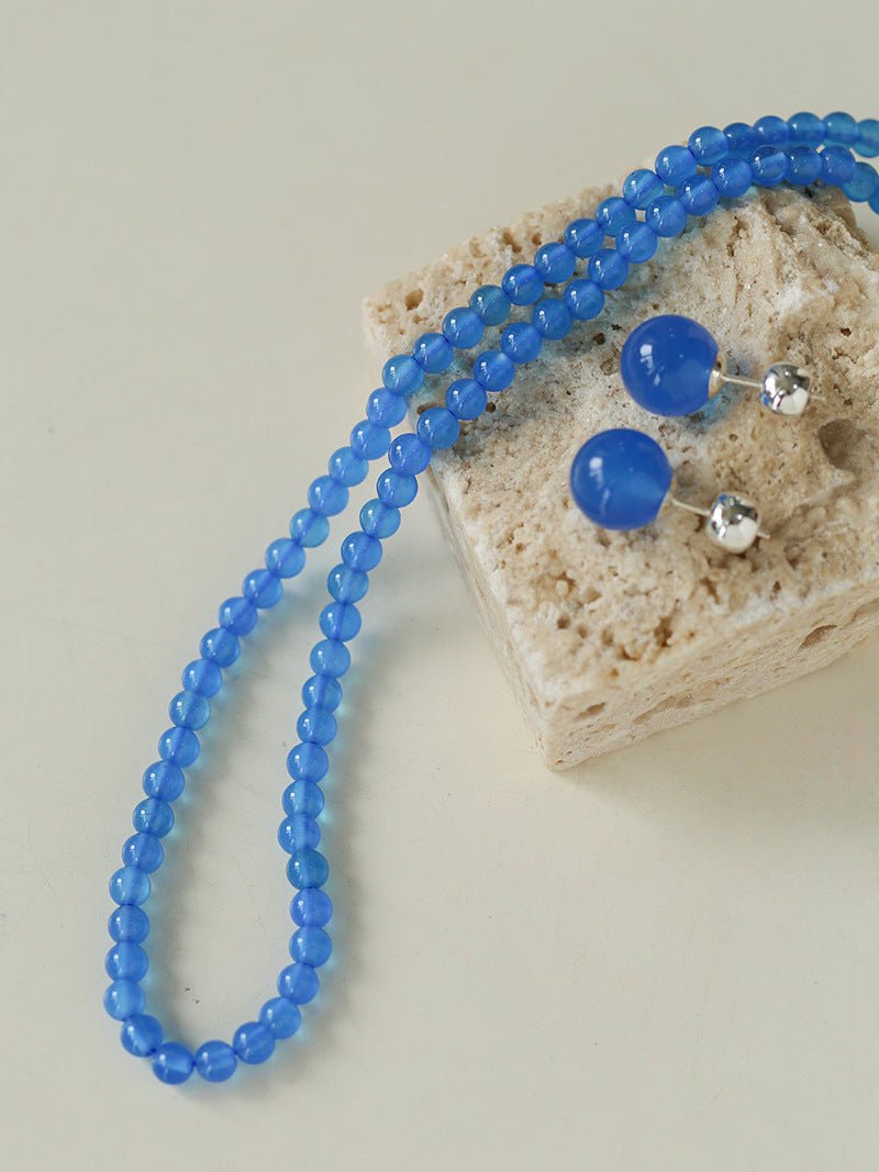 Glacier Blue Onyx 4mm Beaded Necklace - floysun