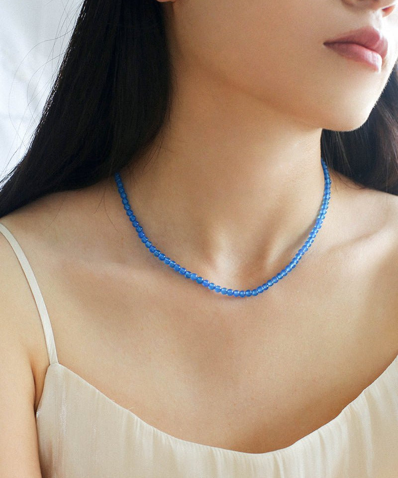 Glacier Blue Onyx 4mm Beaded Necklace - floysun