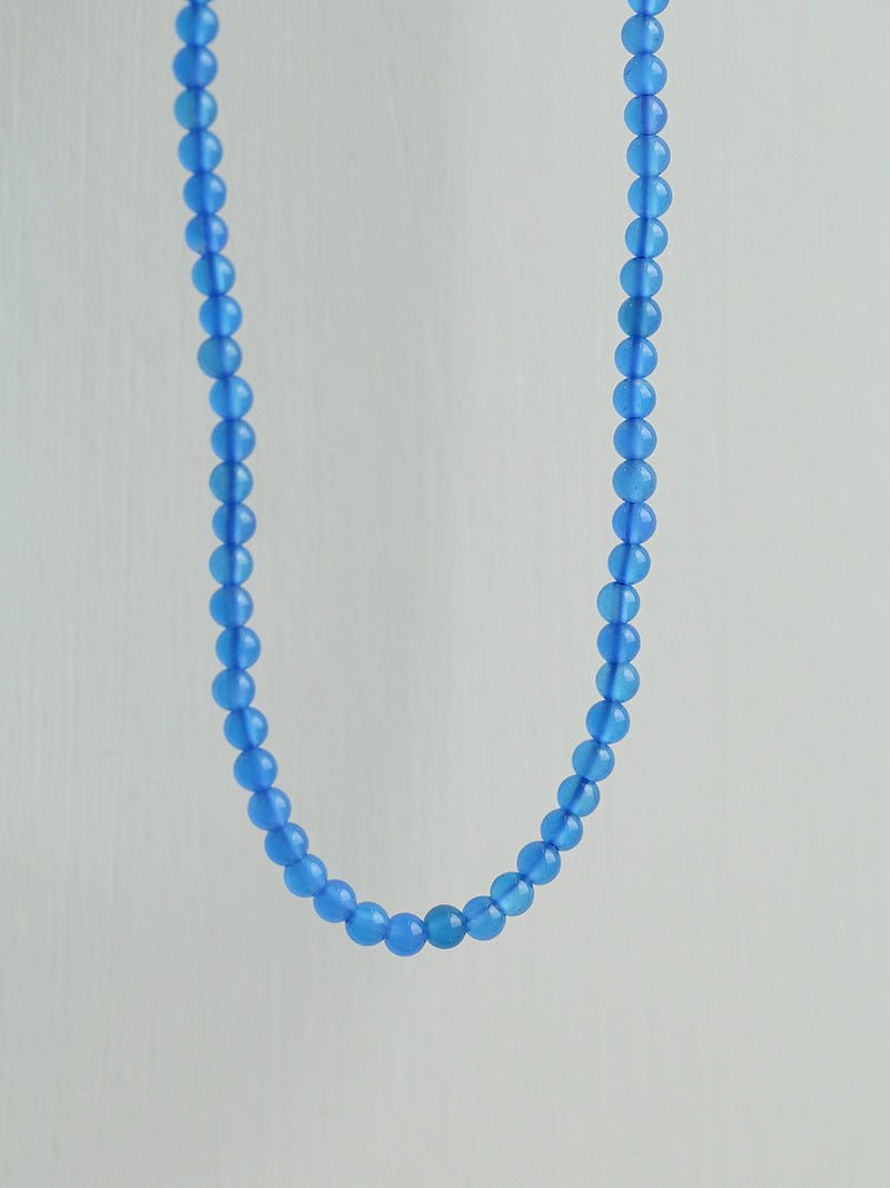 Glacier Blue Onyx 4mm Beaded Necklace - floysun