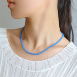 Glacier Blue Onyx 4mm Beaded Necklace - floysun