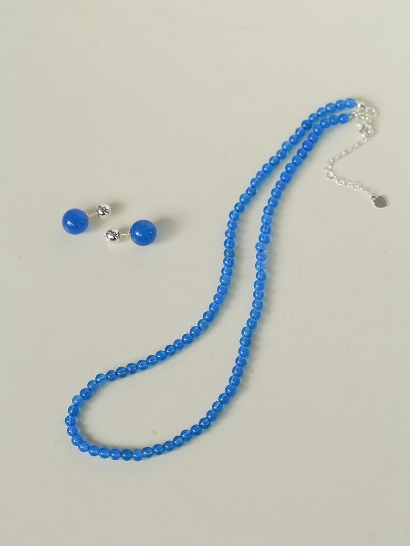 Glacier Blue Onyx 4mm Beaded Necklace - floysun