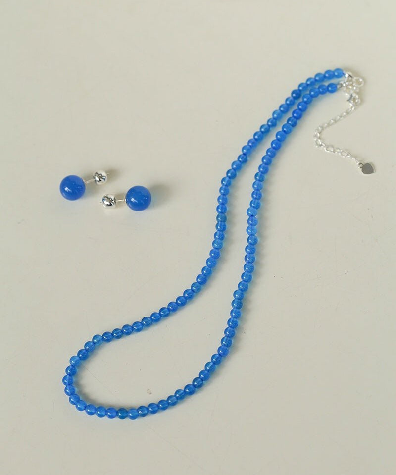 Glacier Blue Onyx 4mm Beaded Necklace - floysun