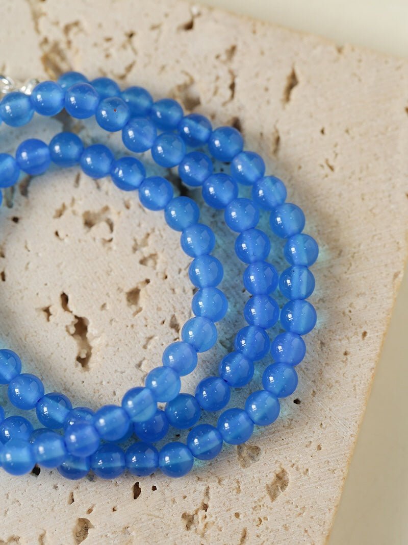 Glacier Blue Onyx 4mm Beaded Necklace - floysun