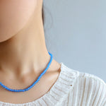 Glacier Blue Onyx 4mm Beaded Necklace - floysun