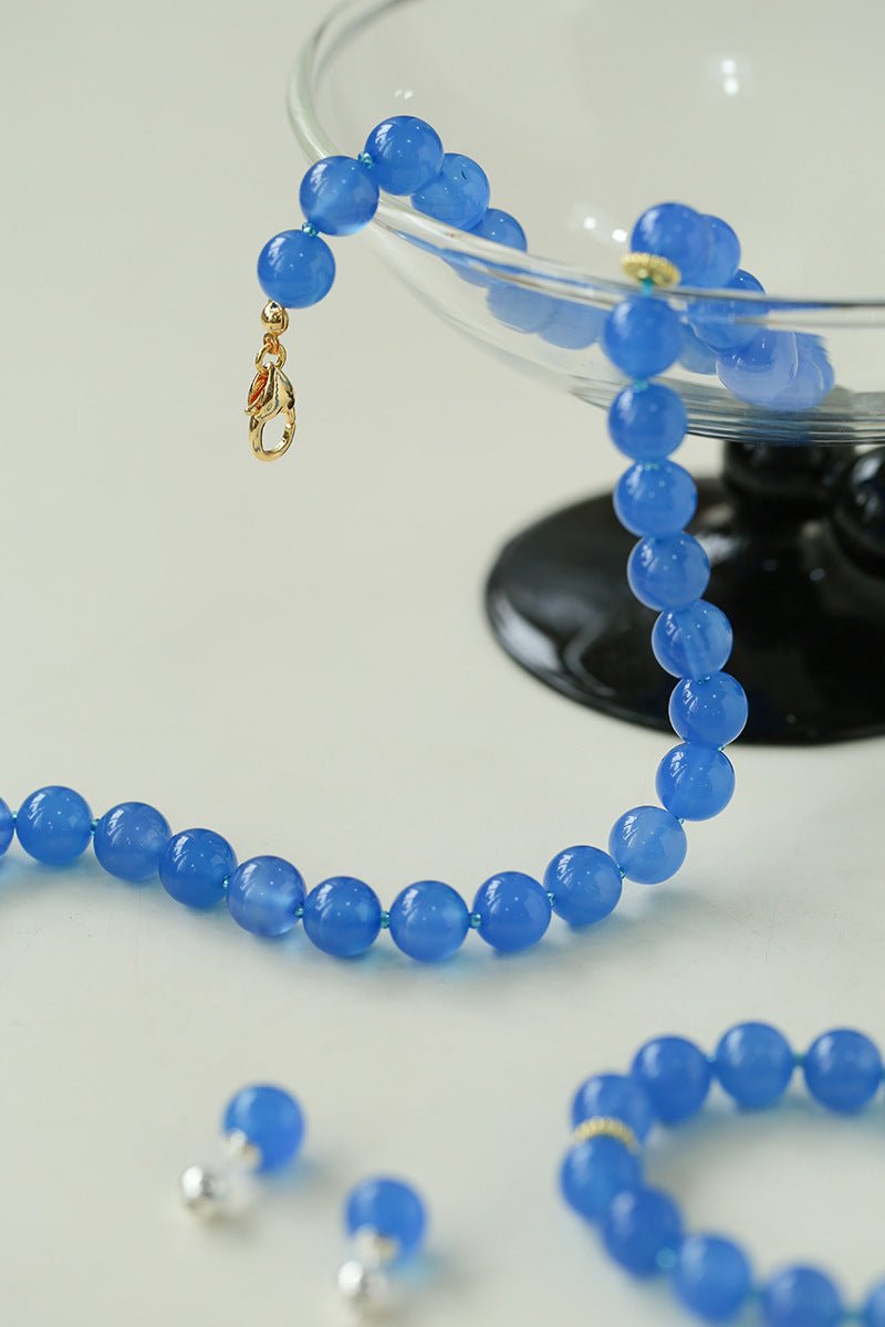 Glacier Blue Onyx Small Fresh Beaded Bracelet - floysun