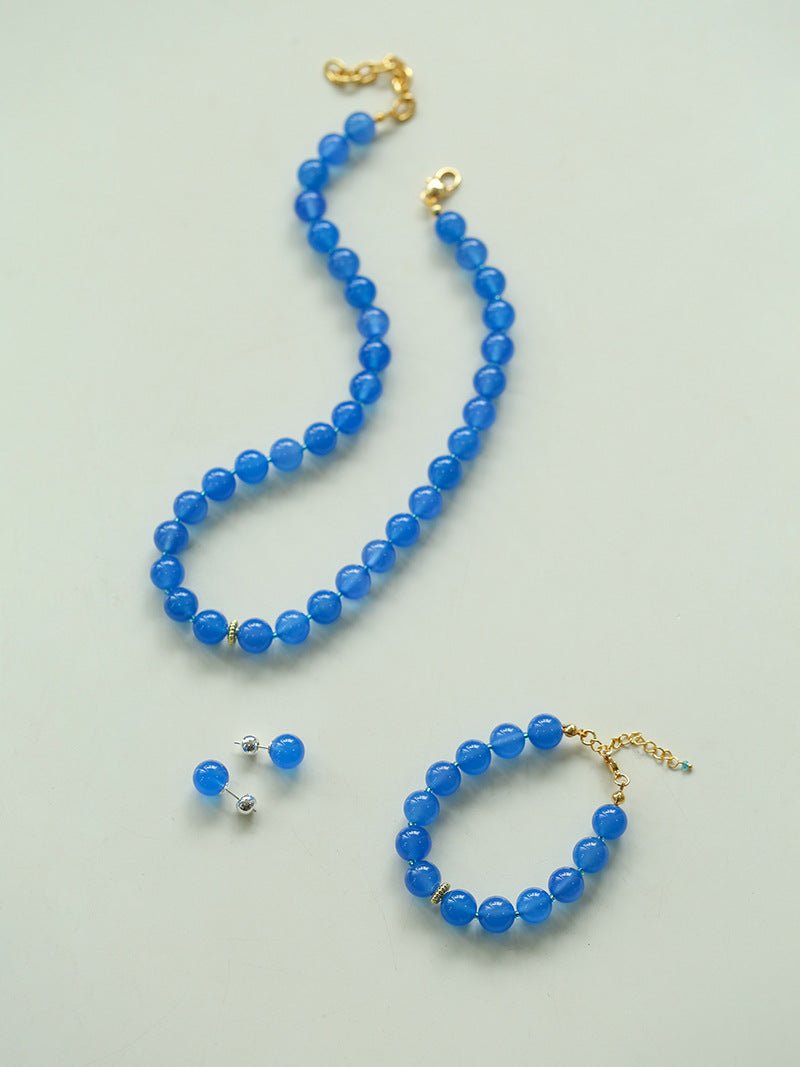 Glacier Blue Onyx Small Fresh Beaded Bracelet - floysun