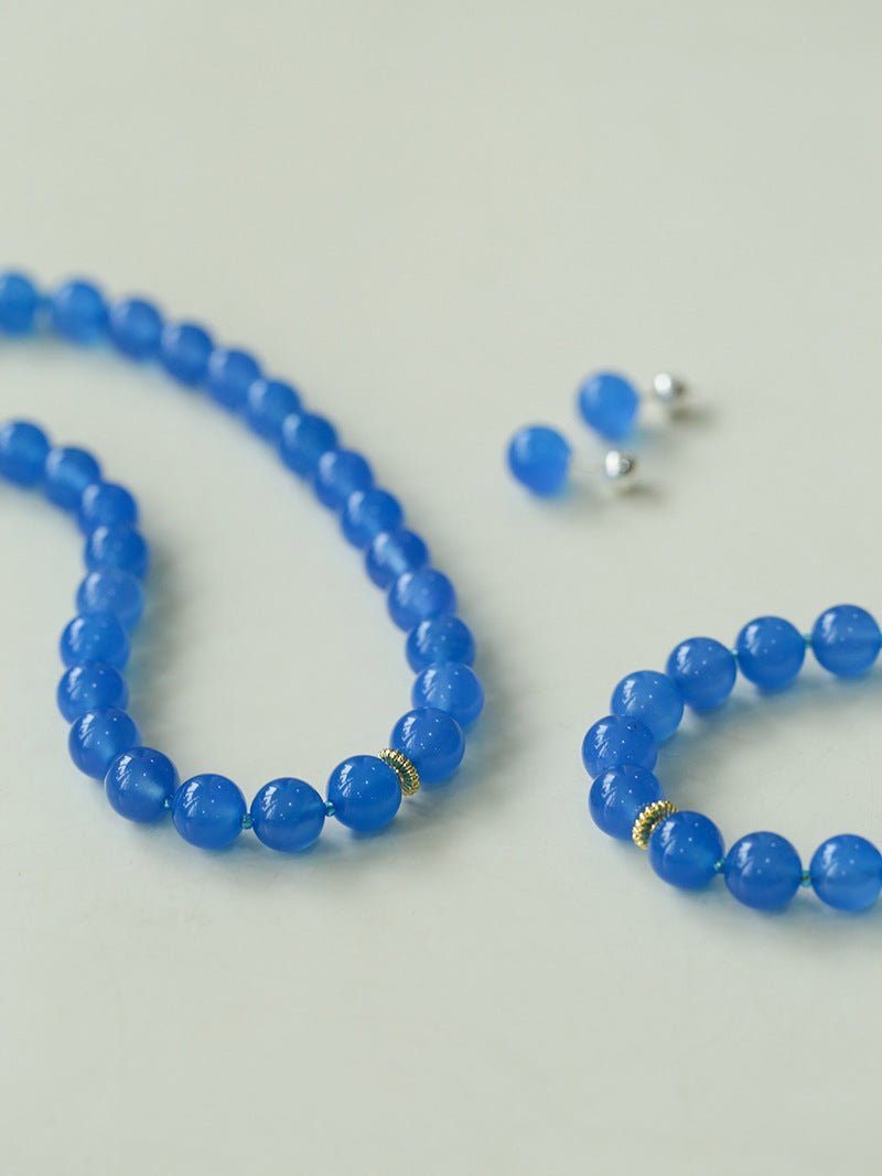 Glacier Blue Onyx Small Fresh Beaded Bracelet - floysun