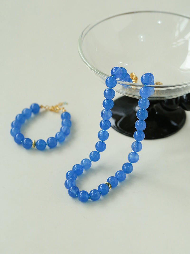 Glacier Blue Onyx Small Fresh Beaded Bracelet - floysun