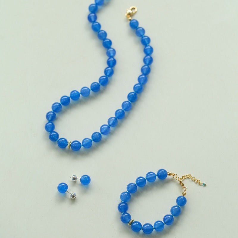 Glacier Blue Onyx Small Fresh Beaded Necklace - floysun