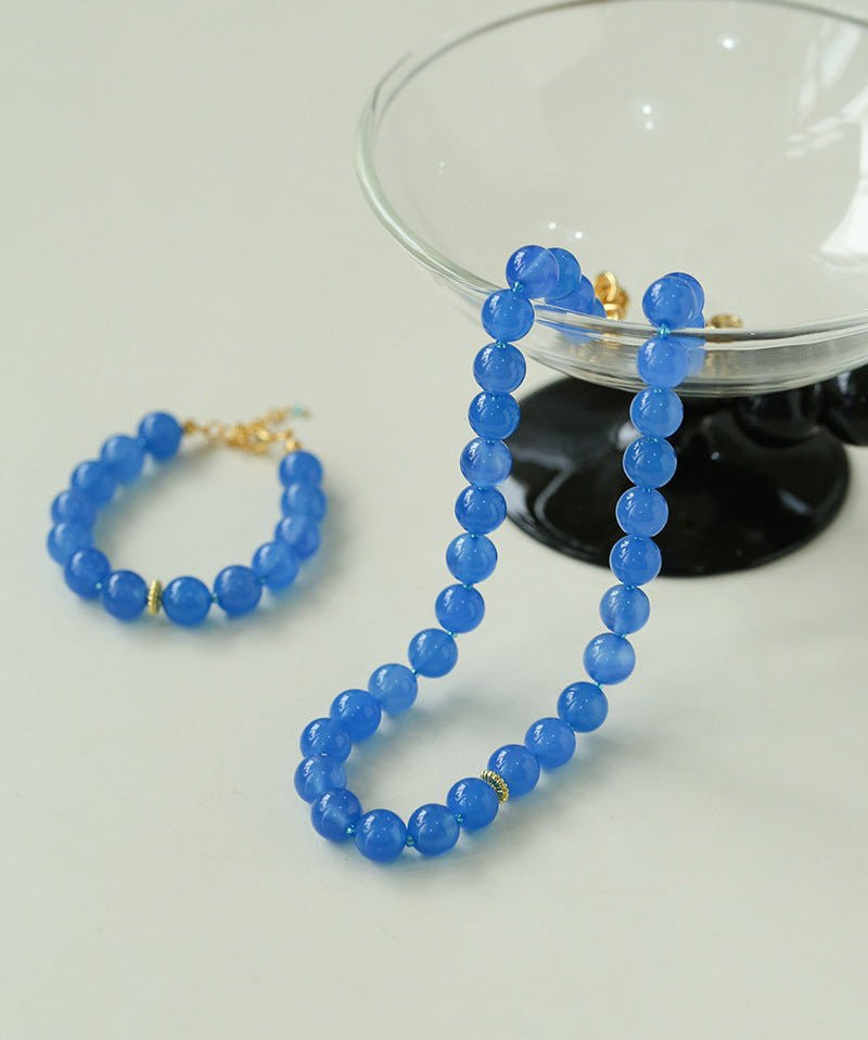 Glacier Blue Onyx Small Fresh Beaded Necklace - floysun