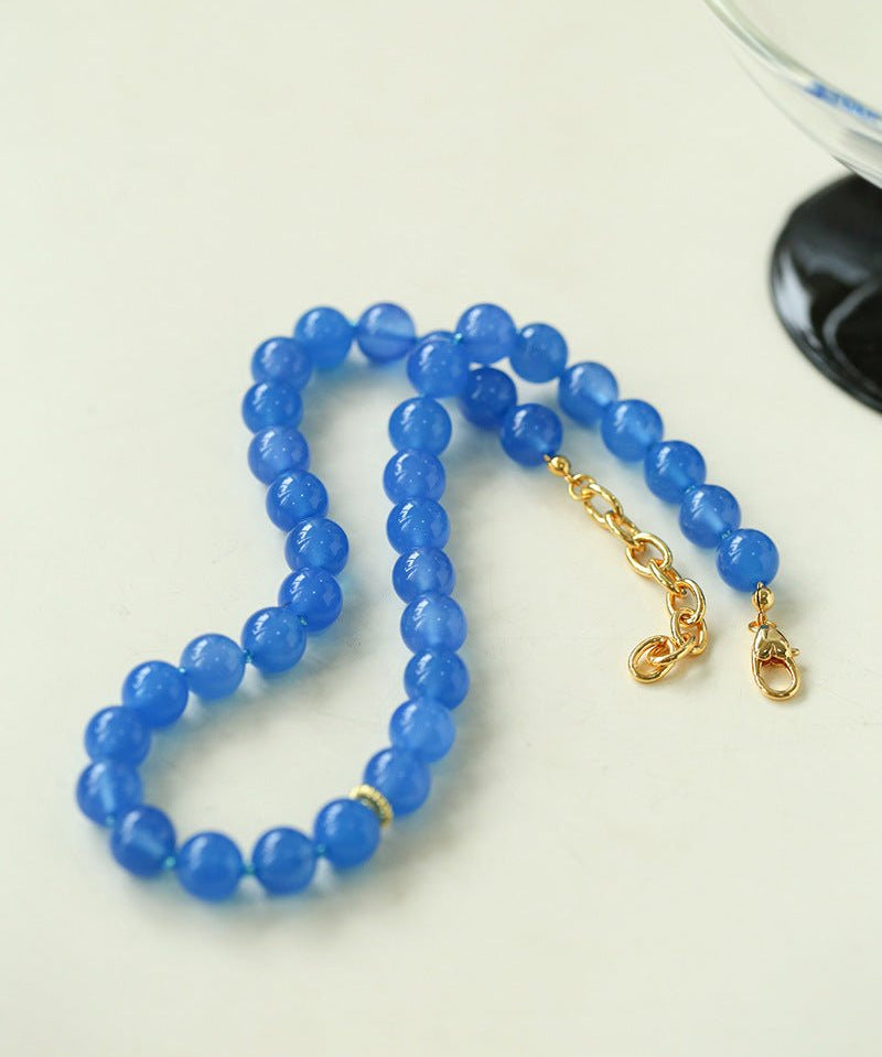 Glacier Blue Onyx Small Fresh Beaded Necklace - floysun