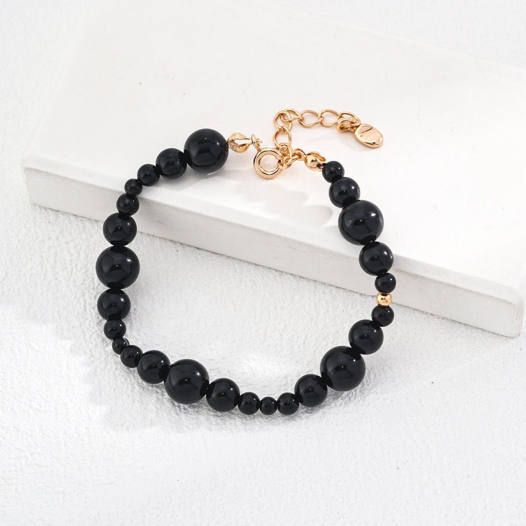 Glossy Black Onyx Beaded Bracelet - floysun