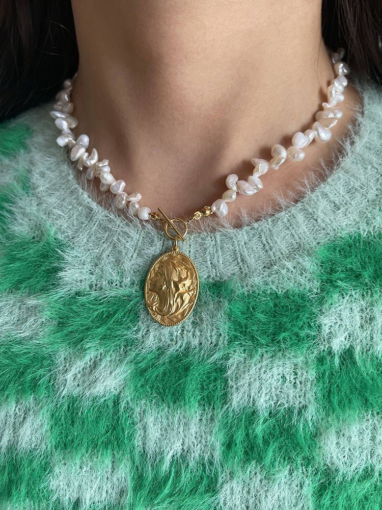 Goddess Statue Pendant Baroque Pearl Necklace - floysun