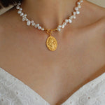 Goddess Statue Pendant Baroque Pearl Necklace - floysun