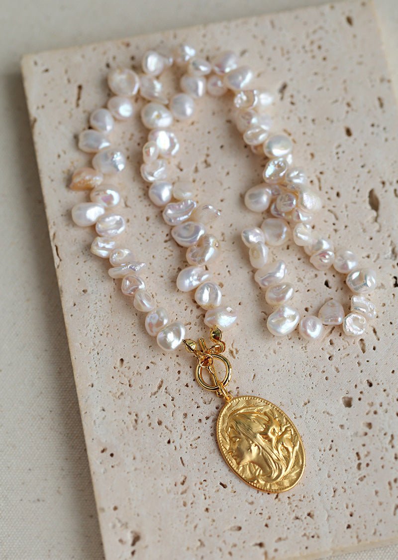 Goddess Statue Pendant Baroque Pearl Necklace - floysun