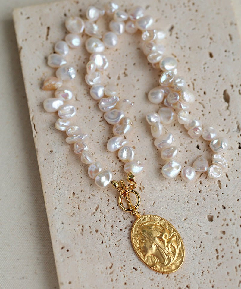 Goddess Statue Pendant Baroque Pearl Necklace - floysun