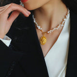 Goddess Statue Pendant Baroque Pearl Necklace - floysun