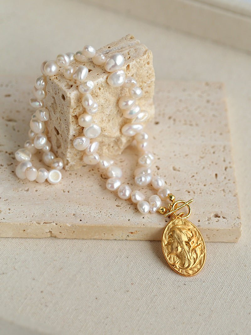 Goddess Statue Pendant Baroque Pearl Necklace - floysun