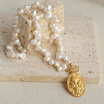 Goddess Statue Pendant Baroque Pearl Necklace - floysun