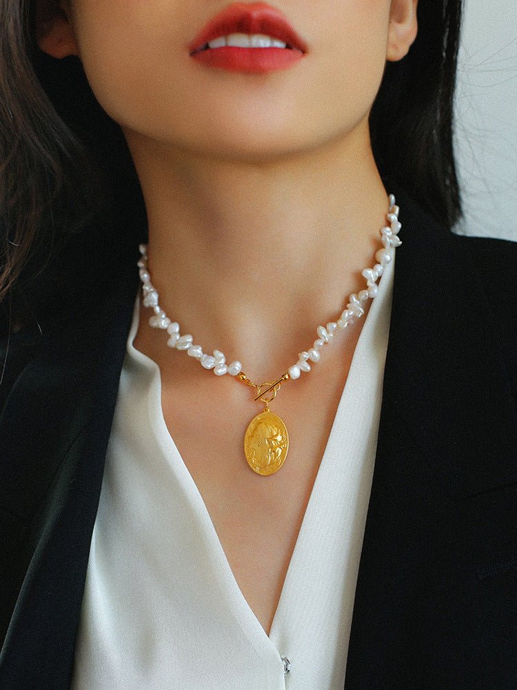 Goddess Statue Pendant Baroque Pearl Necklace - floysun