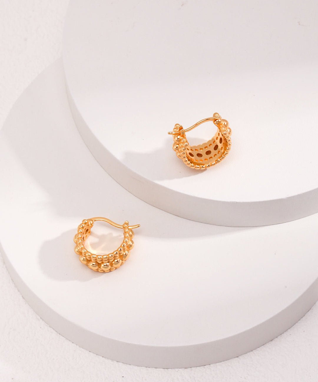 Gold Bead Huggie Hoops Earring - floysun