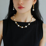 Gold Coin Lava Button Baroque Pearl Necklace - floysun