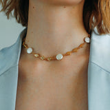 Gold Coin Lava Button Baroque Pearl Necklace - floysun