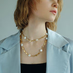 Gold Coin Lava Button Baroque Pearl Necklace - floysun