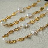 Gold Coin Lava Button Baroque Pearl Necklace - floysun