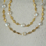 Gold Coin Lava Button Baroque Pearl Necklace - floysun