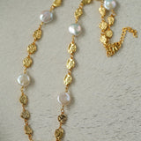 Gold Coin Lava Button Baroque Pearl Necklace - floysun